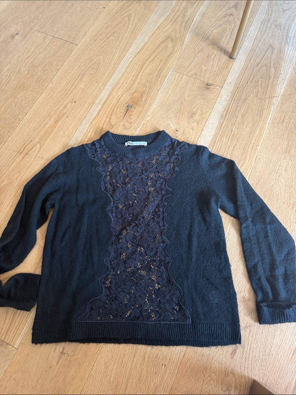 Zara navy blue lace-front women's sweater